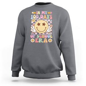 In My 100 Days Of School Era Retro Groovy Sweatshirt TS09 Charcoal Printyourwear