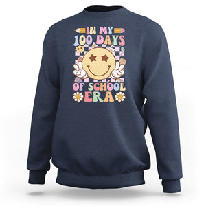 In My 100 Days Of School Era Retro Groovy Sweatshirt TS09 Navy Printyourwear