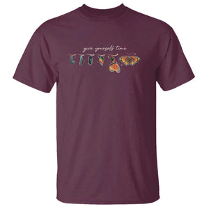 Inspirational Quote T Shirt Give Yourself Time Butterfly Motivational TS09 Maroon Print Your Wear