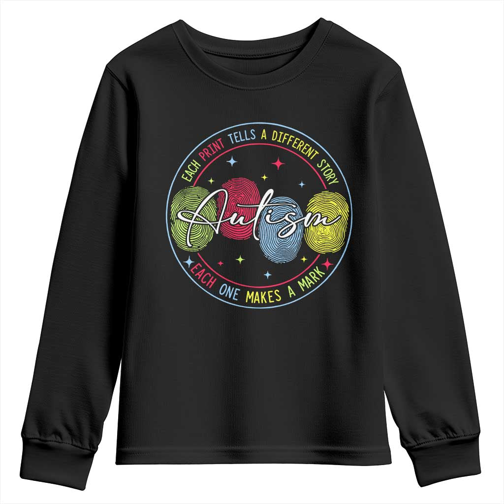 Autism Youth Sweatshirt Fingerprint Autism Each Print Tells A Different Story TS09 Black Print Your Wear