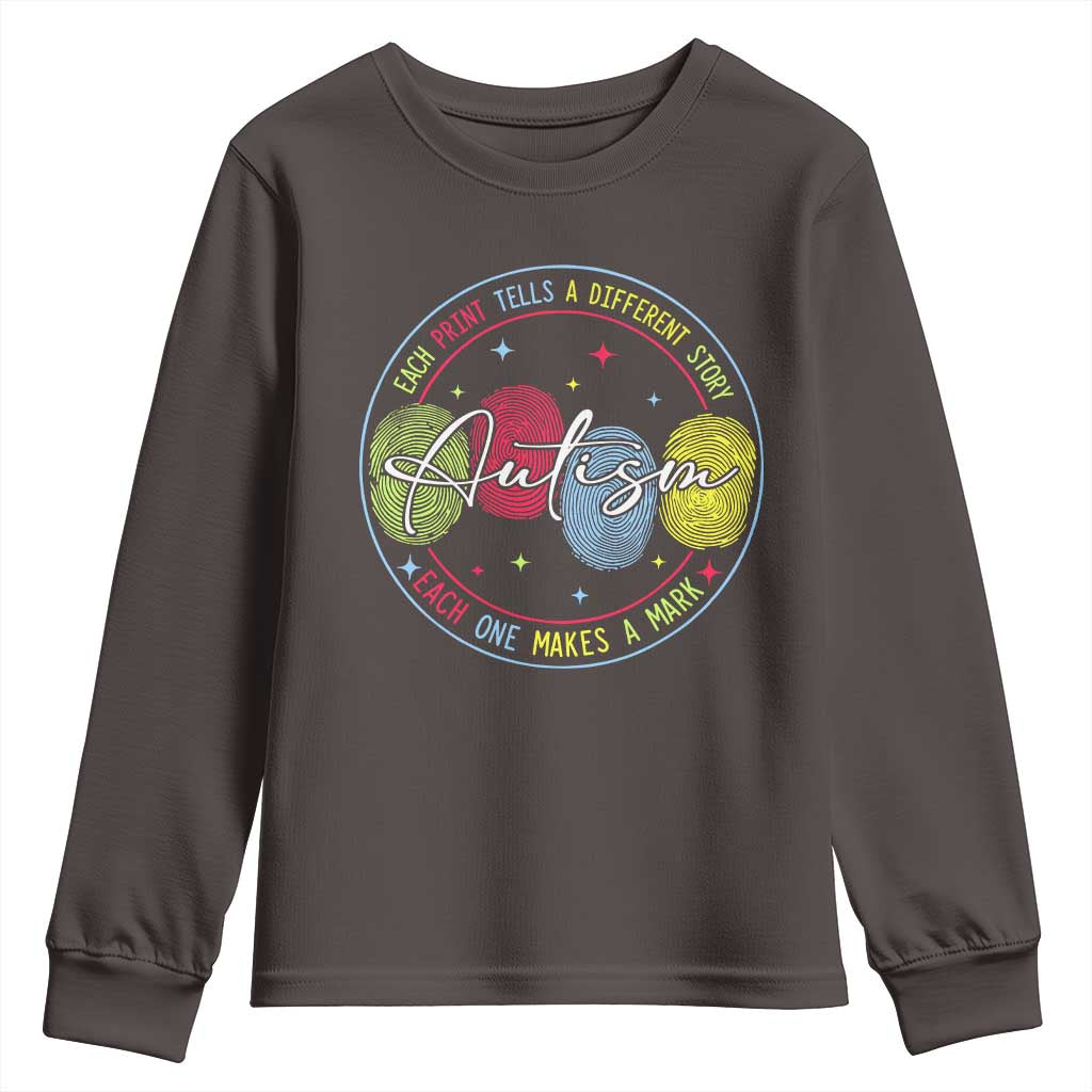Autism Youth Sweatshirt Fingerprint Autism Each Print Tells A Different Story TS09 Dark Chocolate Print Your Wear