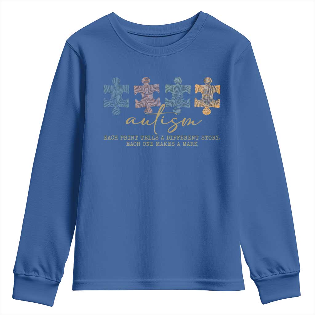 Autism Youth Sweatshirt Fingerprint Autism Each One Makes A Mark TS09 Royal Blue Print Your Wear