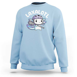 Funny Axolotl Lacrosse Player Sweatshirt TS09 Light Blue Print Your Wear