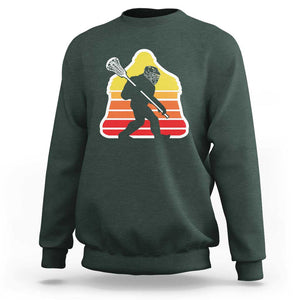 Funny Retro Bigfoot Lacrosse Player Sweatshirt TS09 Dark Forest Green Print Your Wear