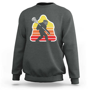 Funny Retro Bigfoot Lacrosse Player Sweatshirt TS09 Dark Heather Print Your Wear