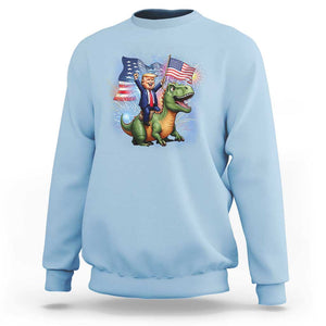 Funny Trump Riding Dinosaur Freedom Firework Sweatshirt TS09 Light Blue Print Your Wear