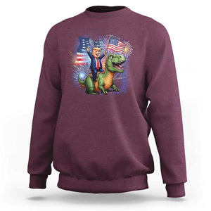 Funny Trump Riding Dinosaur Freedom Firework Sweatshirt TS09 Maroon Print Your Wear