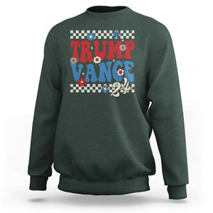 Trump Vance 2024 Sweatshirt Take America Back President Election Retro Groovy TS09 Dark Forest Green Print Your Wear