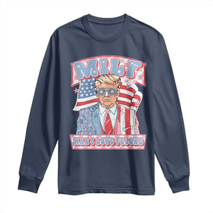 Funny Trump Supporter Long Sleeve Shirt MILF Man I Love Felons Pink Trump TS09 Navy Print Your Wear