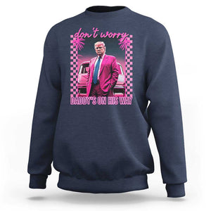 Funny Pink Trump Sweatshirt Daddy's On His Way TS09 Navy Print Your Wear