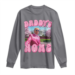 Funny Trump Supporter Long Sleeve Shirt Daddy's Coming Home 2024 Pink Trump TS09 Charcoal Print Your Wear