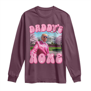 Funny Trump Supporter Long Sleeve Shirt Daddy's Coming Home 2024 Pink Trump TS09 Maroon Print Your Wear