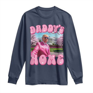 Funny Trump Supporter Long Sleeve Shirt Daddy's Coming Home 2024 Pink Trump TS09 Navy Print Your Wear