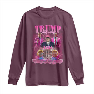 Funny Pink Trump Long Sleeve Shirt Daddy's Coming Home 2024 Trump Era TS09 Maroon Print Your Wear