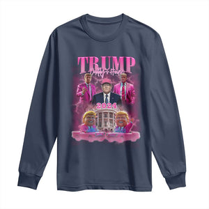 Funny Pink Trump Long Sleeve Shirt Daddy's Coming Home 2024 Trump Era TS09 Navy Print Your Wear