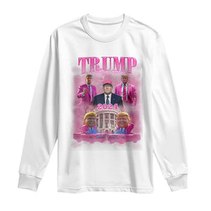 Funny Pink Trump Long Sleeve Shirt Daddy's Coming Home 2024 Trump Era TS09 White Print Your Wear