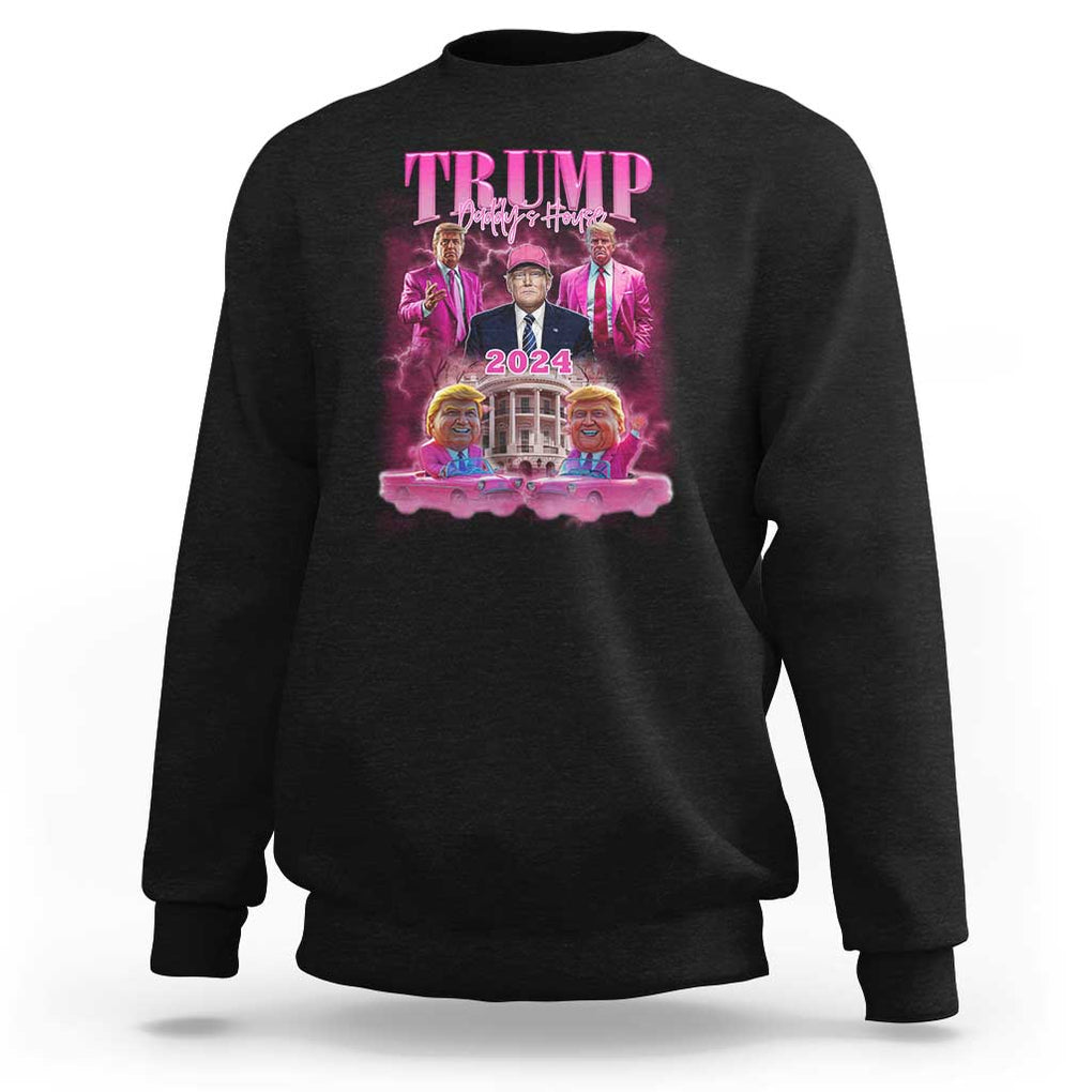 Funny Trump Supporter Sweatshirt Daddy's Coming Home 2024 Pink Trump TS09 Black Print Your Wear