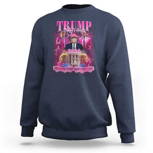 Funny Trump Supporter Sweatshirt Daddy's Coming Home 2024 Pink Trump TS09 Navy Print Your Wear