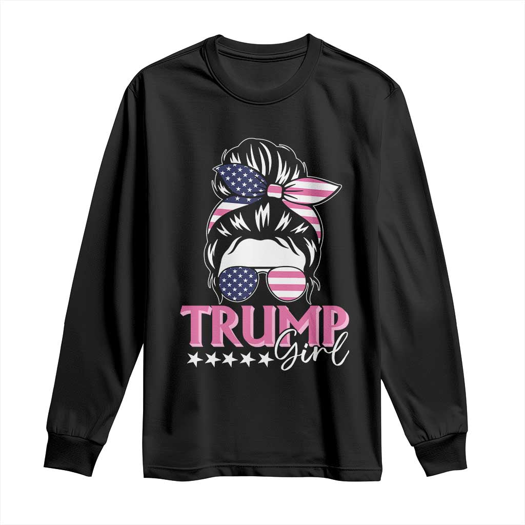 Funny Trump Supporter Long Sleeve Shirt Trump Girl Messy Bun Election American Flag TS09 Black Print Your Wear