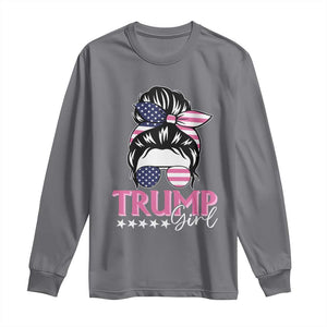 Funny Trump Supporter Long Sleeve Shirt Trump Girl Messy Bun Election American Flag TS09 Charcoal Print Your Wear