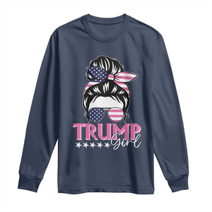 Funny Trump Supporter Long Sleeve Shirt Trump Girl Messy Bun Election American Flag TS09 Navy Print Your Wear