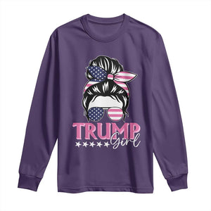 Funny Trump Supporter Long Sleeve Shirt Trump Girl Messy Bun Election American Flag TS09 Purple Print Your Wear