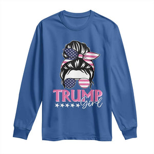 Funny Trump Supporter Long Sleeve Shirt Trump Girl Messy Bun Election American Flag TS09 Royal Blue Print Your Wear