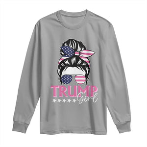 Funny Trump Supporter Long Sleeve Shirt Trump Girl Messy Bun Election American Flag TS09 Sport Gray Print Your Wear