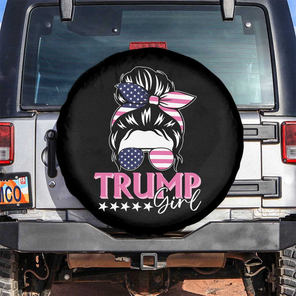 Funny Trump Supporter Spare Tire Cover Trump Girl Messy Bun Election American Flag TS09 No hole Black Print Your Wear