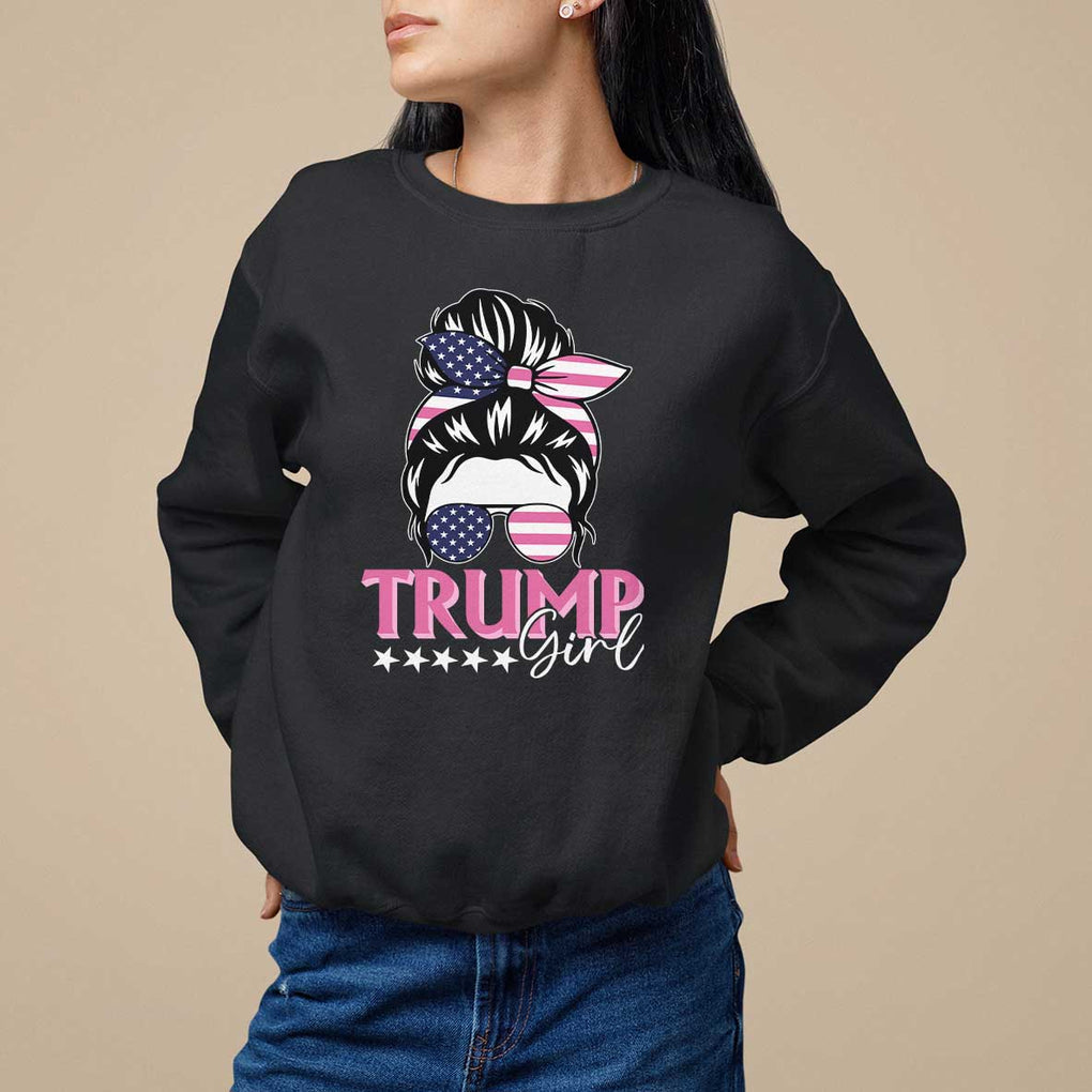 Funny Trump Supporter Sweatshirt Trump Girl Messy Bun Election American Flag TS09 Black Print Your Wear