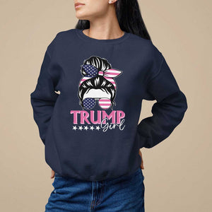 Funny Trump Supporter Sweatshirt Trump Girl Messy Bun Election American Flag TS09 Navy Print Your Wear