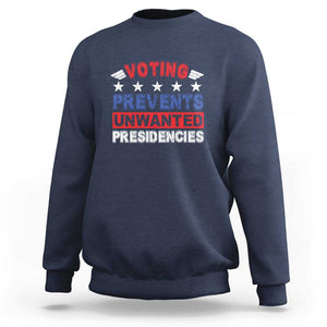 Vote 2024 Sweatshirt Voting Prevents Unwanted Presidencies TS09 Navy Print Your Wear