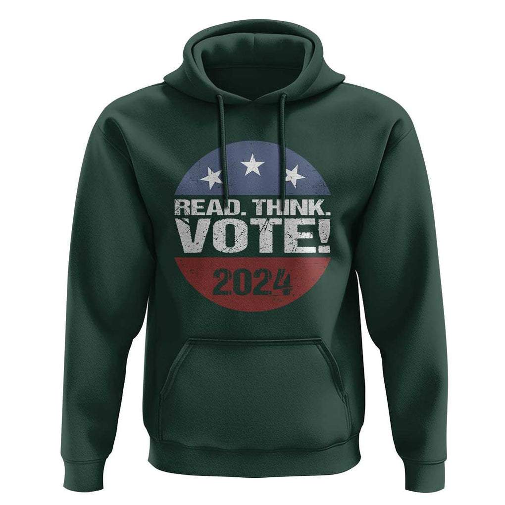 Vote 2024 Hoodie Read Think Vote TS09 Dark Forest Green Print Your Wear