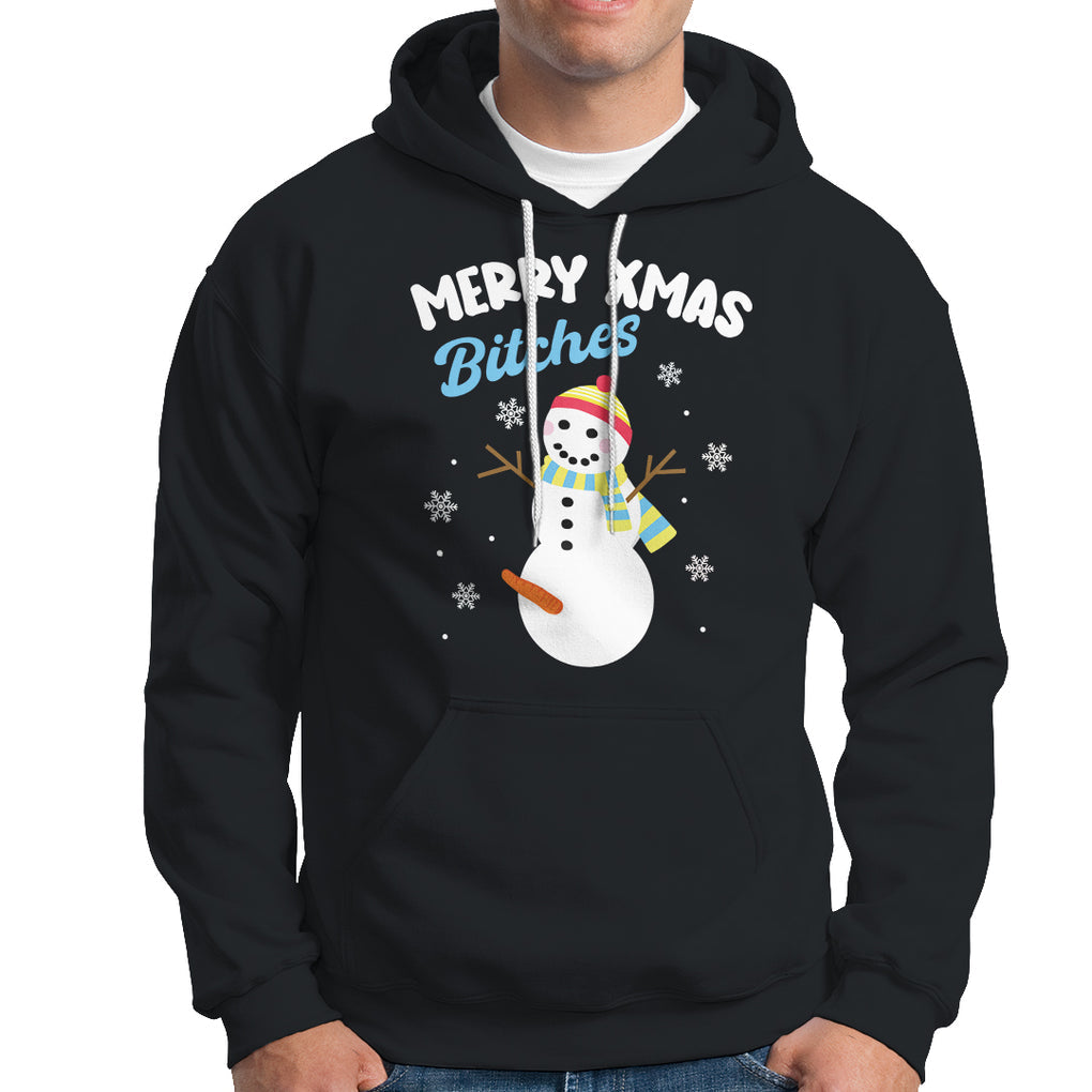 Merry Xmas Bitches Naughty Dirty Carrot Snowman Ugly Christmas Hoodie TS09 Dark Heather Printyourwear