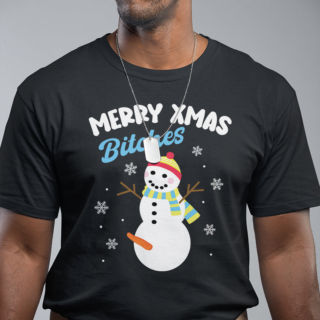 Merry Xmas Bitches Naughty Dirty Carrot Snowman Ugly Christmas T Shirt TS09 Dark Heather Printyourwear