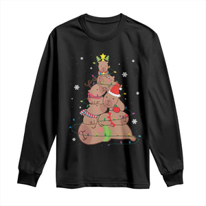 Funny Capybara Christmas Tree Long Sleeve Shirt TS09 Black Print Your Wear