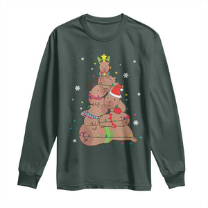 Funny Capybara Christmas Tree Long Sleeve Shirt TS09 Dark Forest Green Print Your Wear