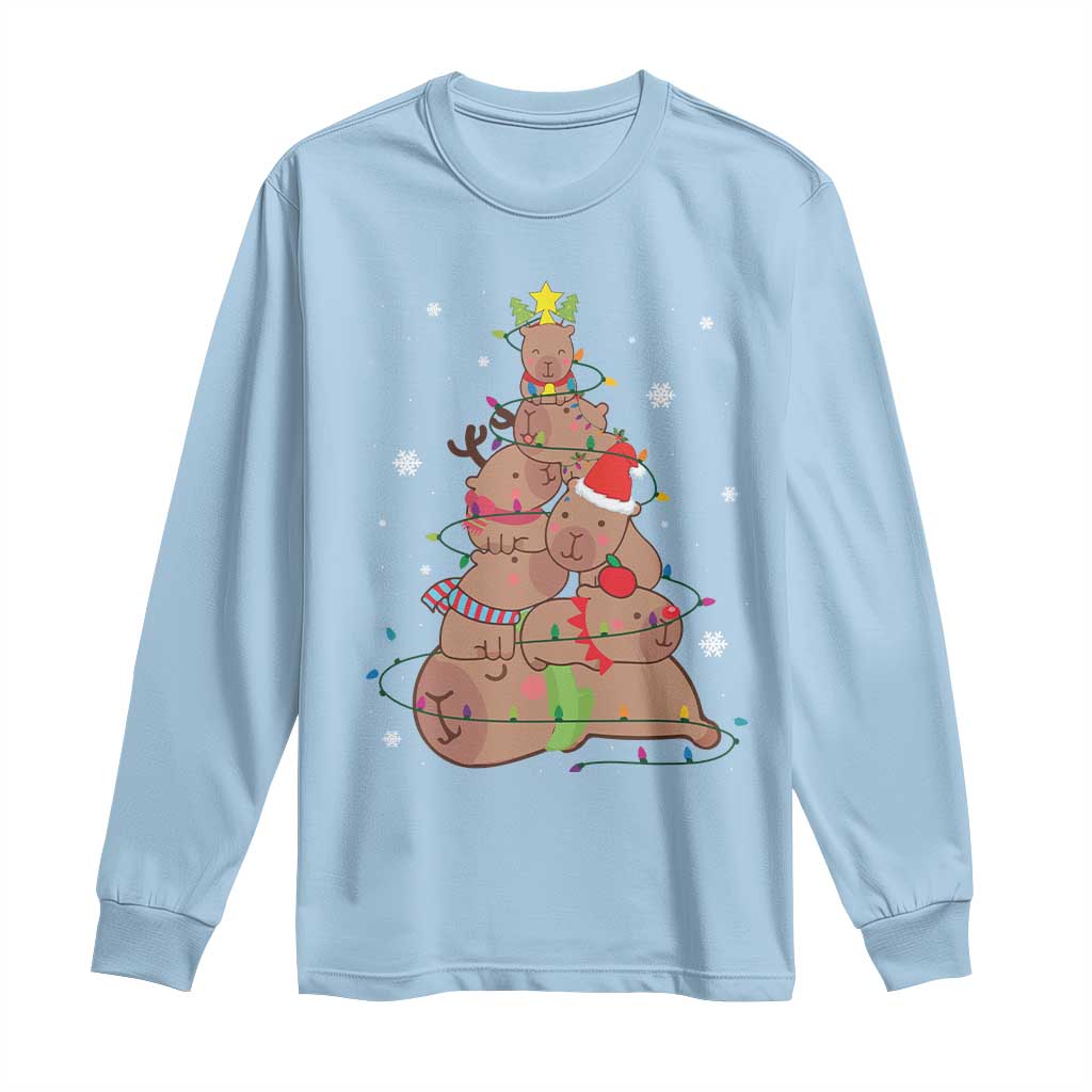Funny Capybara Christmas Tree Long Sleeve Shirt TS09 Light Blue Print Your Wear