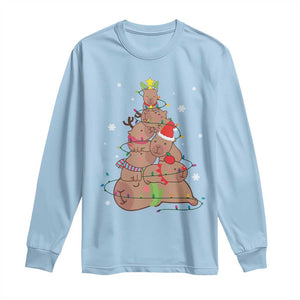 Funny Capybara Christmas Tree Long Sleeve Shirt TS09 Light Blue Print Your Wear