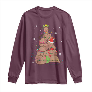 Funny Capybara Christmas Tree Long Sleeve Shirt TS09 Maroon Print Your Wear