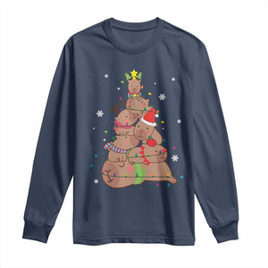 Funny Capybara Christmas Tree Long Sleeve Shirt TS09 Navy Print Your Wear