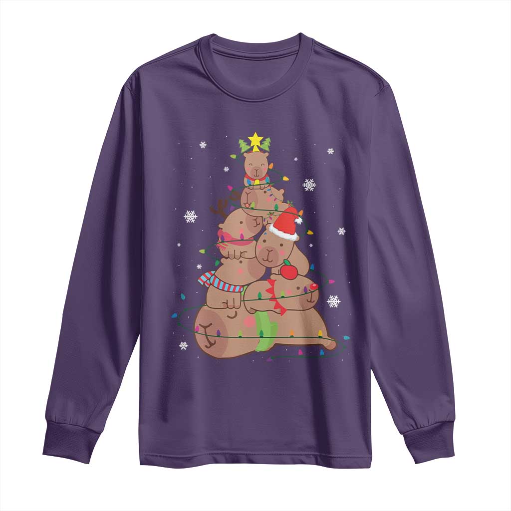 Funny Capybara Christmas Tree Long Sleeve Shirt TS09 Purple Print Your Wear