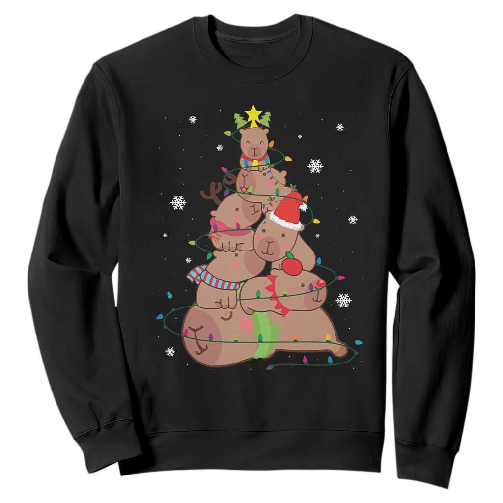 Funny Capybara Christmas Tree Sweatshirt TS09 Black Print Your Wear