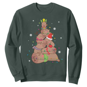 Funny Capybara Christmas Tree Sweatshirt TS09 Dark Forest Green Print Your Wear