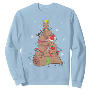 Funny Capybara Christmas Tree Sweatshirt TS09 Light Blue Print Your Wear