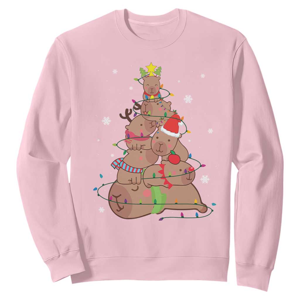 Funny Capybara Christmas Tree Sweatshirt TS09 Light Pink Print Your Wear