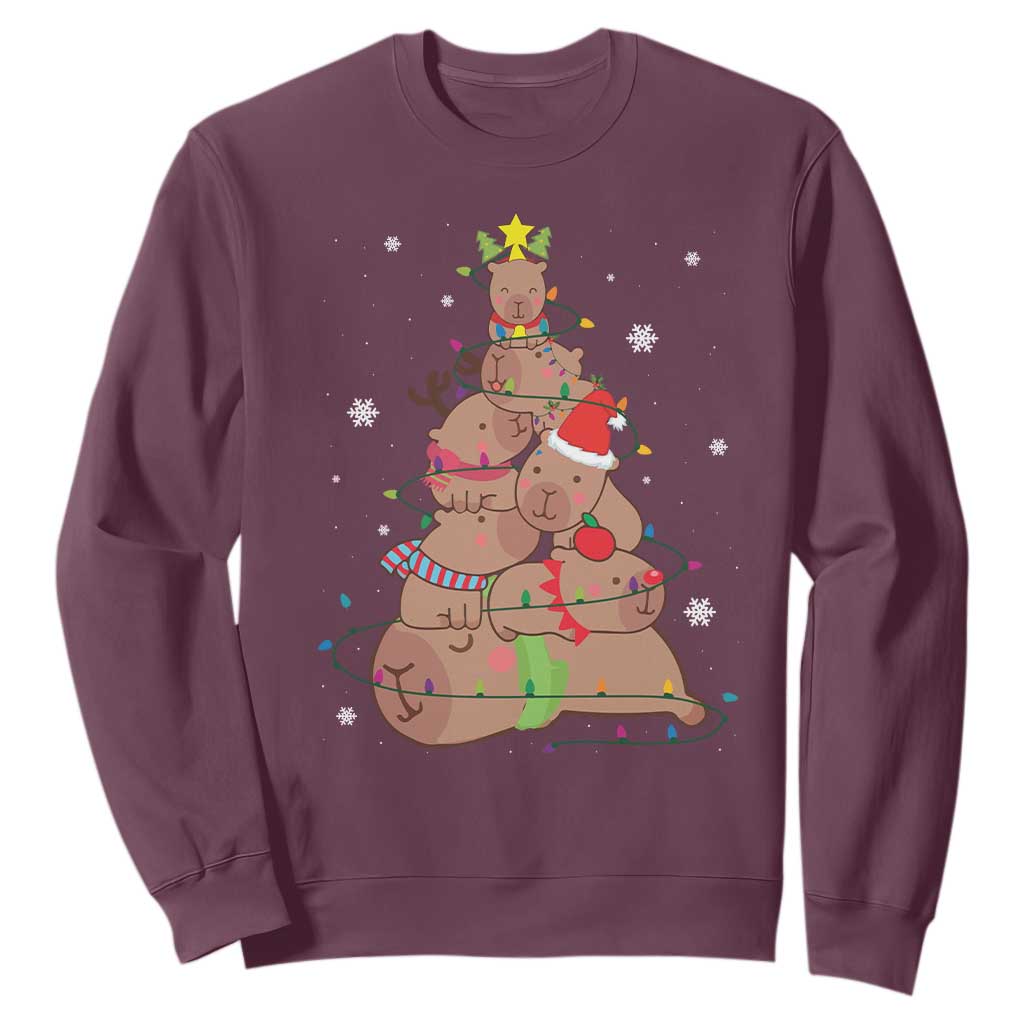 Funny Capybara Christmas Tree Sweatshirt TS09 Maroon Print Your Wear
