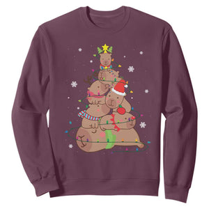 Funny Capybara Christmas Tree Sweatshirt TS09 Maroon Print Your Wear