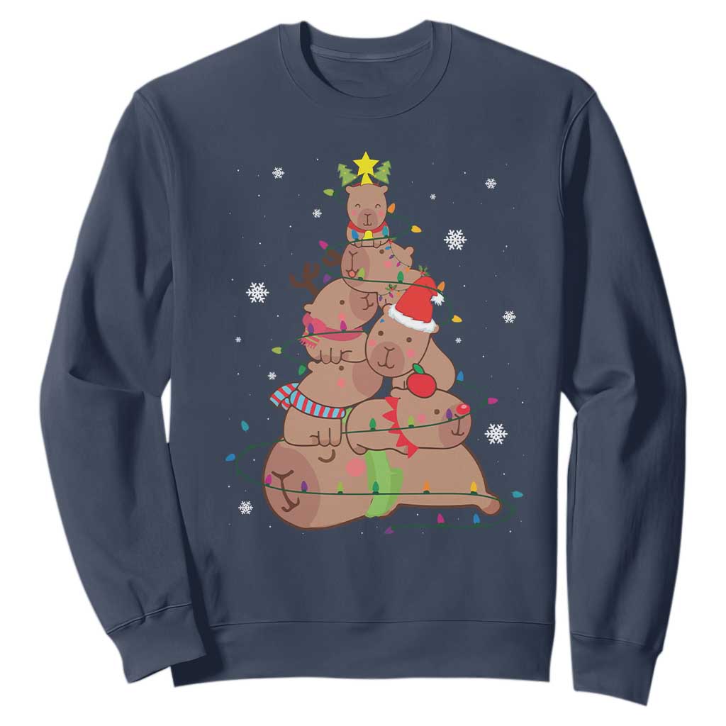 Funny Capybara Christmas Tree Sweatshirt TS09 Navy Print Your Wear
