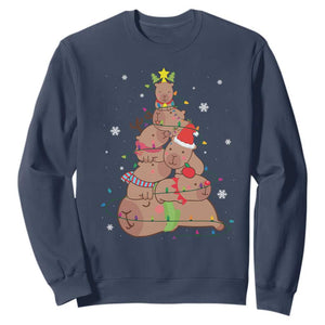 Funny Capybara Christmas Tree Sweatshirt TS09 Navy Print Your Wear